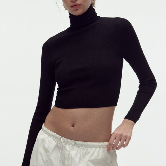 Zara Cropped Knit Black Turtleneck Sweater Size S EUC - Picture 1 of 7